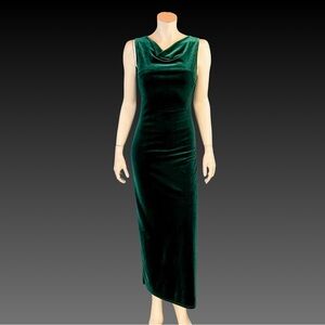 90s EMERALD Green Sleek Cowl Neck stretch Velvet Dress / XS